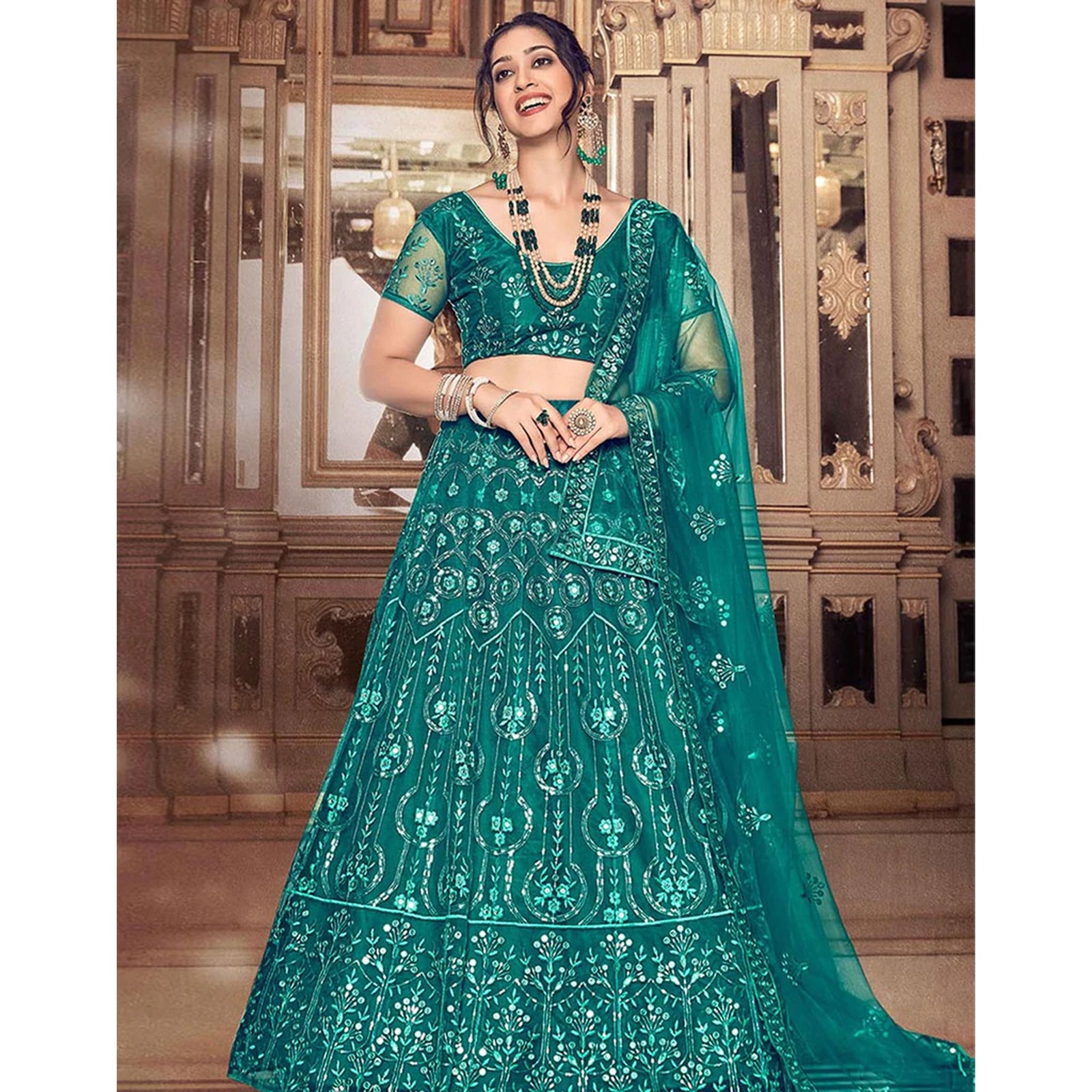 Dark Rama Thread and Sequence work Lehenga choli ClothsVilla