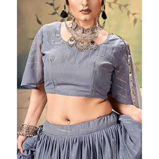 Jet Grey Georgette Fabrics Lehenga choli ClothsVilla