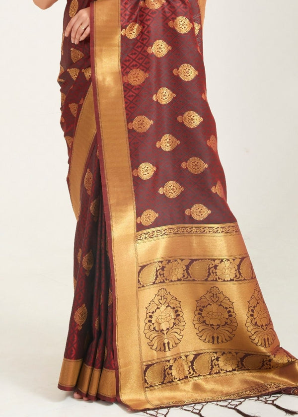 Caramel Brown Zari Butta Woven Banasari Silk Saree Clothsvilla