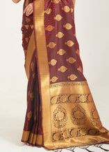 Load image into Gallery viewer, Caramel Brown Zari Butta Woven Banasari Silk Saree Clothsvilla