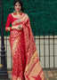 Cherry Red Banarasi Silk Saree with Floral  Zari work Clothsvilla
