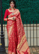 Load image into Gallery viewer, Cherry Red Banarasi Silk Saree with Floral  Zari work Clothsvilla