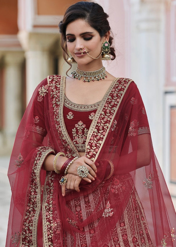 Maroon Red Velvet Lehenga Choli Having Heavy Embroidery & Hand work: Bridal Edition Clothsvilla