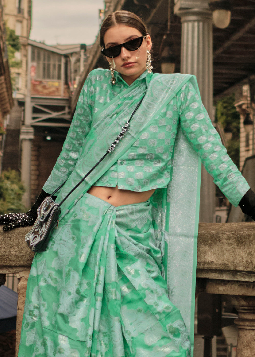 Seafoam Green Zari Handloom Woven Organza Silk Saree Clothsvilla