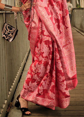 Ruby Pink Zari Handloom Woven Organza Silk Saree Clothsvilla