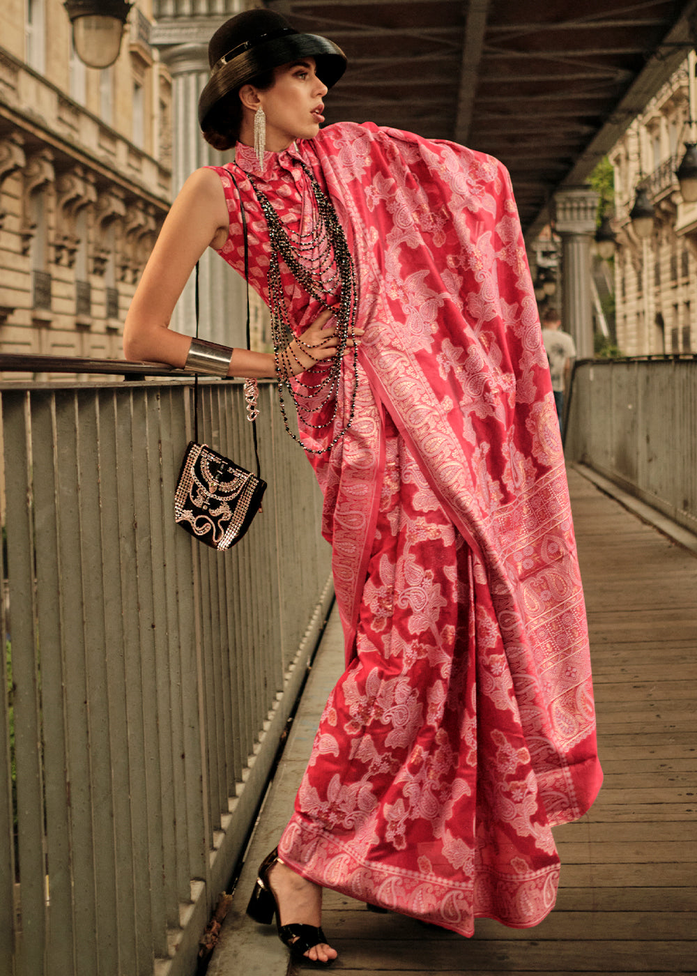 Ruby Pink Zari Handloom Woven Organza Silk Saree Clothsvilla