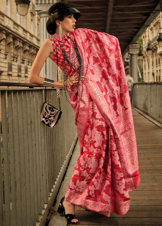 Ruby Pink Zari Handloom Woven Organza Silk Saree Clothsvilla