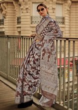 Load image into Gallery viewer, Taupe Brown Zari Handloom Woven Organza Silk Saree Clothsvilla