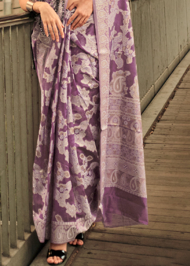 Midnight Purple Zari Handloom Woven Organza Silk Saree Clothsvilla