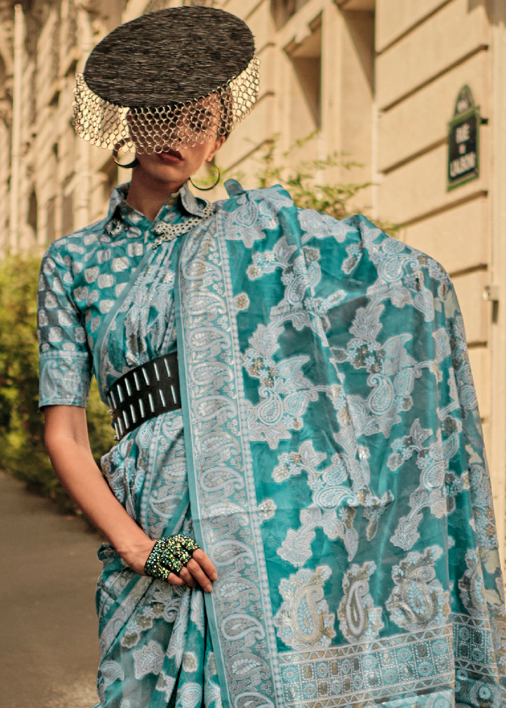 Shades Of Blue Zari Handloom Woven Organza Silk Saree Clothsvilla