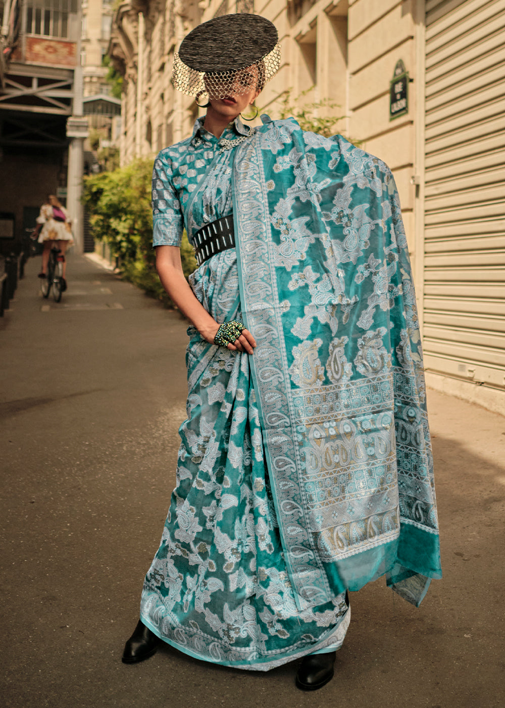 Shades Of Blue Zari Handloom Woven Organza Silk Saree Clothsvilla