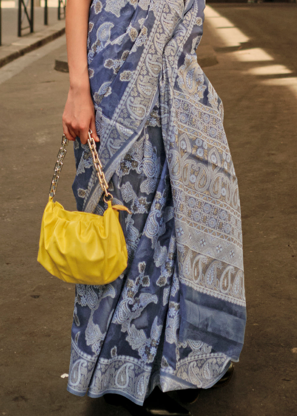 Capri Blue Zari Handloom Woven Organza Silk Saree Clothsvilla