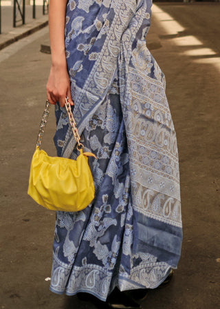 Capri Blue Zari Handloom Woven Organza Silk Saree Clothsvilla