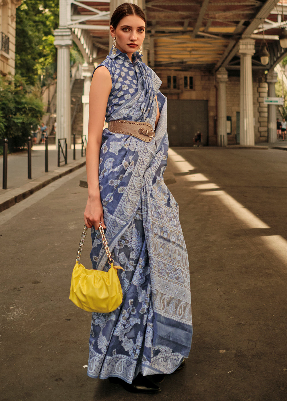 Capri Blue Zari Handloom Woven Organza Silk Saree Clothsvilla Main image