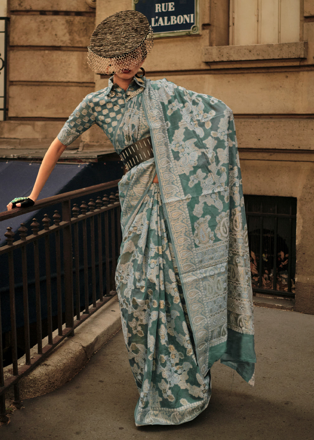 Viridian Green Zari Handloom Woven Organza Silk Saree Clothsvilla Main image