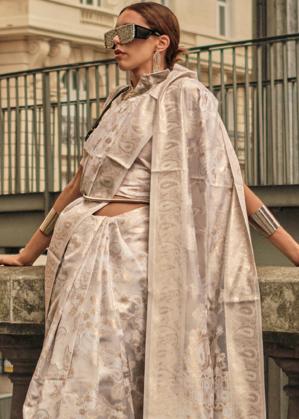Parchment White Zari Handloom Woven Organza Silk Saree Clothsvilla