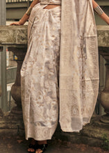 Load image into Gallery viewer, Parchment White Zari Handloom Woven Organza Silk Saree Clothsvilla