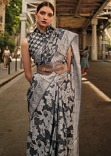 Load image into Gallery viewer, Anchor Grey Zari Handloom Woven Organza Silk Saree Clothsvilla
