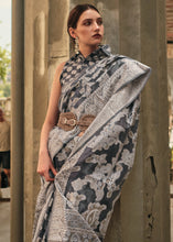 Load image into Gallery viewer, Anchor Grey Zari Handloom Woven Organza Silk Saree Clothsvilla