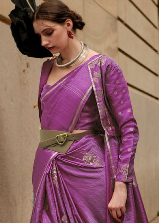 Neon Purple Zari Handloom Woven Satin Silk Saree Clothsvilla