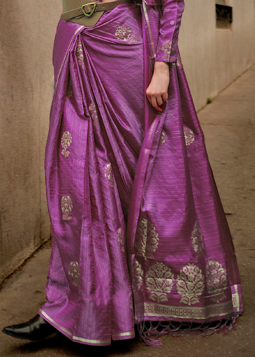 Neon Purple Zari Handloom Woven Satin Silk Saree Clothsvilla