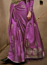Load image into Gallery viewer, Neon Purple Zari Handloom Woven Satin Silk Saree Clothsvilla