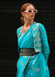 Load image into Gallery viewer, Cerulean Blue Zari Handloom Woven Satin Silk Saree Clothsvilla