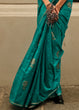 Load image into Gallery viewer, Dark Cyan Green Zari Handloom Woven Satin Silk Saree Clothsvilla