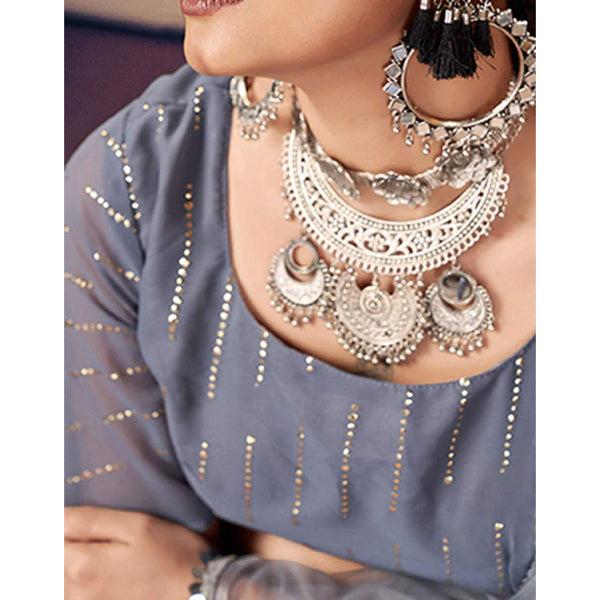 Jet Grey Georgette Fabrics Lehenga choli ClothsVilla
