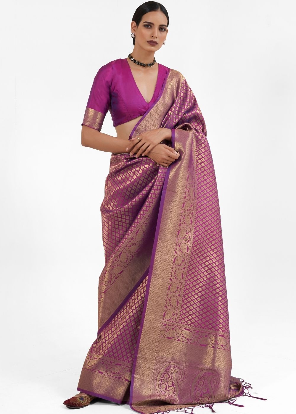 Byzantium Purple Kanjivaram Soft Woven Silk Saree Clothsvilla Main image