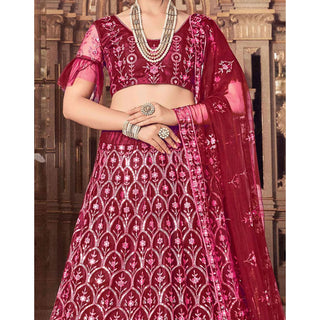 Maroon Thread and Foil Mirror Cutwork Lehenga choli ClothsVilla