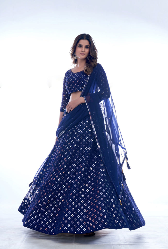 Navy Blue Color Thread Work With Georgette Lehenga Choli |Wedding Wear Clothsvilla