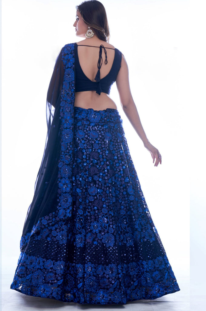 Navy Blue Color Thread Work With Georgette Lehenga Choli |Wedding Wear Clothsvilla