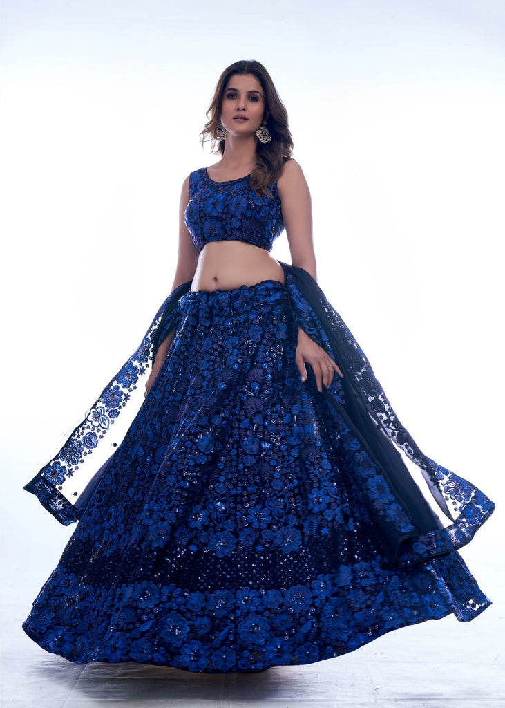 Navy Blue Color Thread Work With Georgette Lehenga Choli |Wedding Wear Clothsvilla