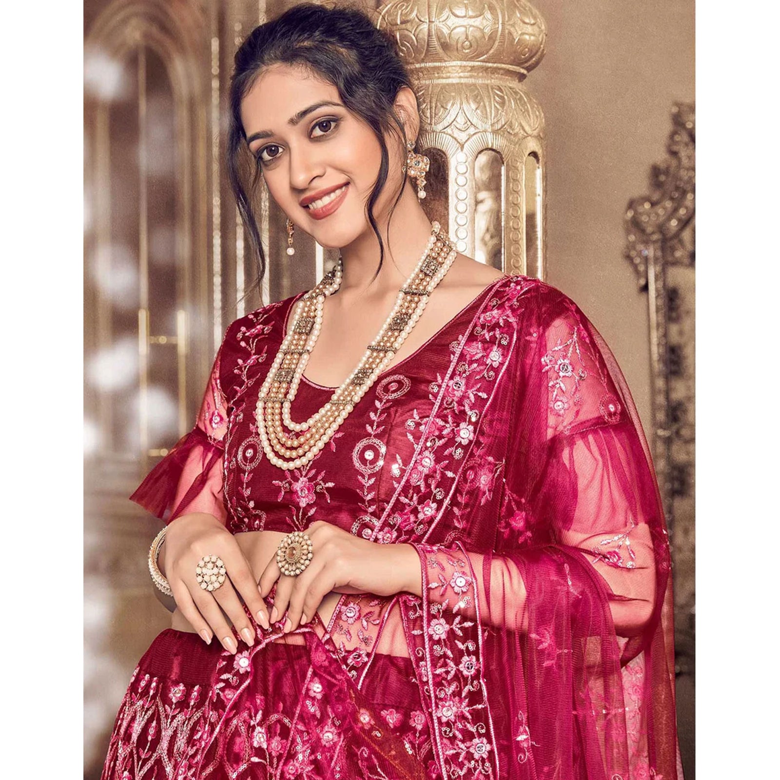 Maroon Thread and Foil Mirror Cutwork Lehenga choli ClothsVilla