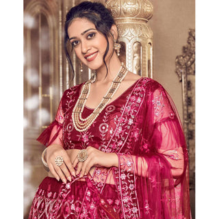 Maroon Thread and Foil Mirror Cutwork Lehenga choli ClothsVilla