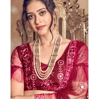 Maroon Thread and Foil Mirror Cutwork Lehenga choli ClothsVilla
