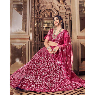 Maroon Thread and Foil Mirror Cutwork Lehenga choli ClothsVilla