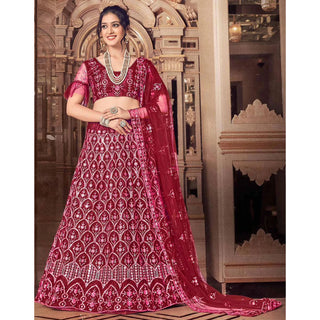 Maroon Thread and Foil Mirror Cutwork Lehenga choli ClothsVilla