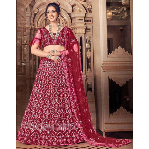 Maroon Thread and Foil Mirror Cutwork Lehenga choli ClothsVilla Main image