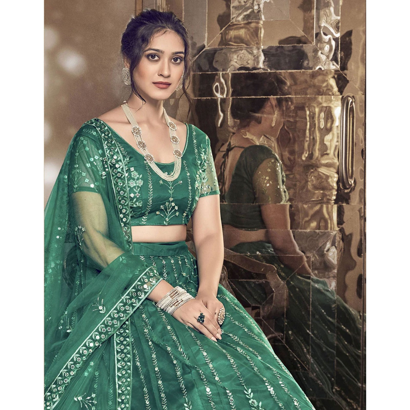 Light Rama Thread and Foil Mirror Cutwork Lehenga choli ClothsVilla