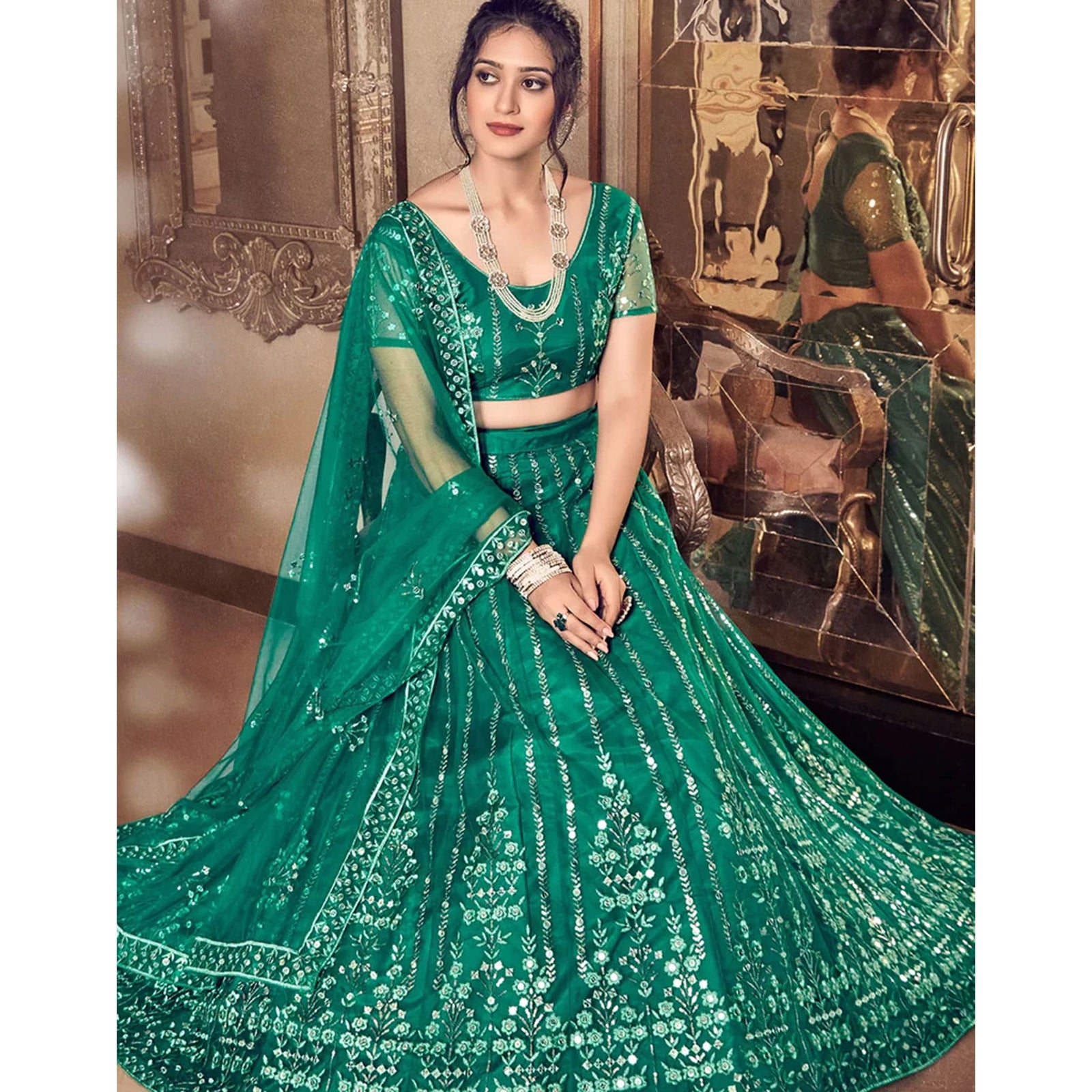 Light Rama Thread and Foil Mirror Cutwork Lehenga choli ClothsVilla