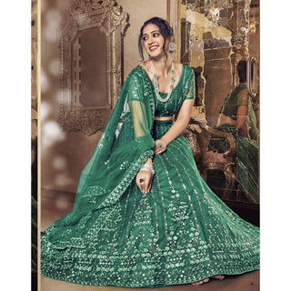 Light Rama Thread and Foil Mirror Cutwork Lehenga choli ClothsVilla