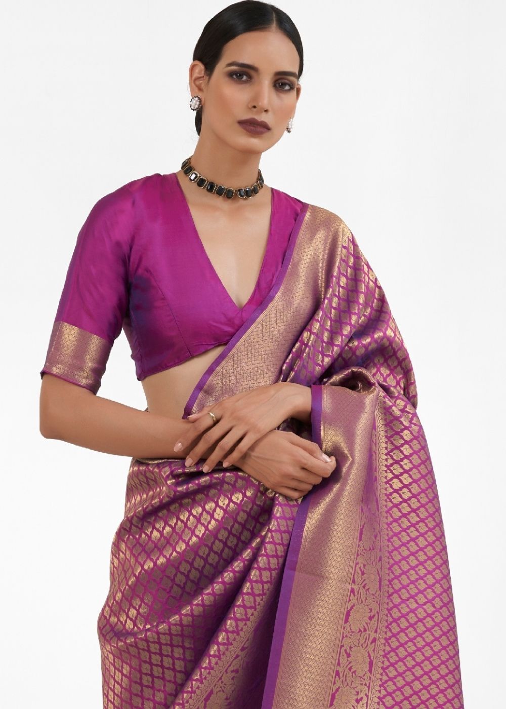 Byzantium Purple Kanjivaram Soft Woven Silk Saree Secondary image