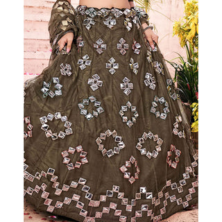 Dark Green Foil Mirror and Thread Work Lehenga choli ClothsVilla