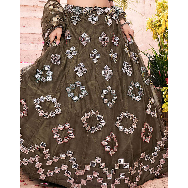 Dark Green Foil Mirror and Thread Work Lehenga choli ClothsVilla