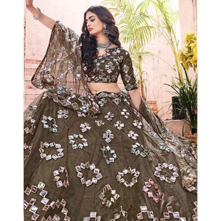 Dark Green Foil Mirror and Thread Work Lehenga choli ClothsVilla