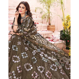 Dark Green Foil Mirror and Thread Work Lehenga choli ClothsVilla