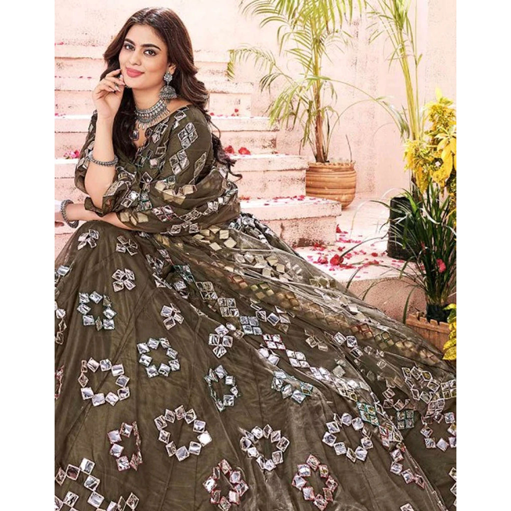 Dark Green Foil Mirror and Thread Work Lehenga choli ClothsVilla