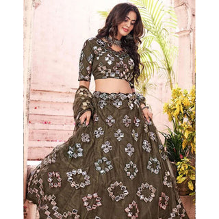 Dark Green Foil Mirror and Thread Work Lehenga choli ClothsVilla